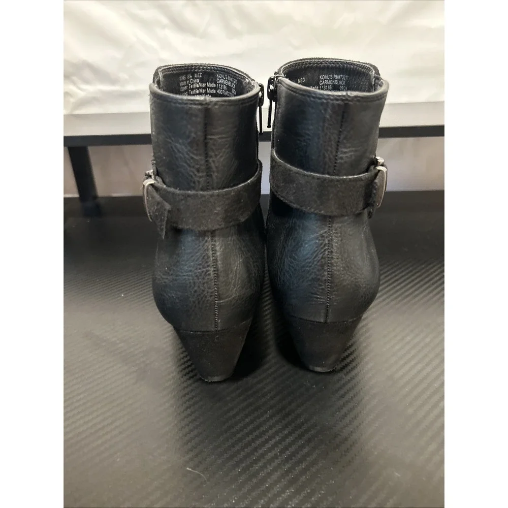 Croft & Barrow Carmen‎ Ankle Bootie Black Ortholite Eco Buckle Round Toe 8.5